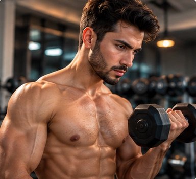 Athlete training with a dumbbell